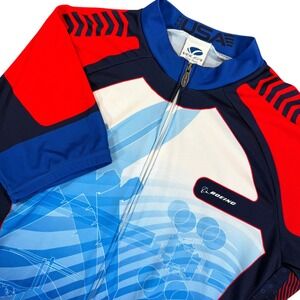 VOLER Boeing Cycling Jersey Men L Blue Red One Boeing Bike Shirt Cargo Pockets